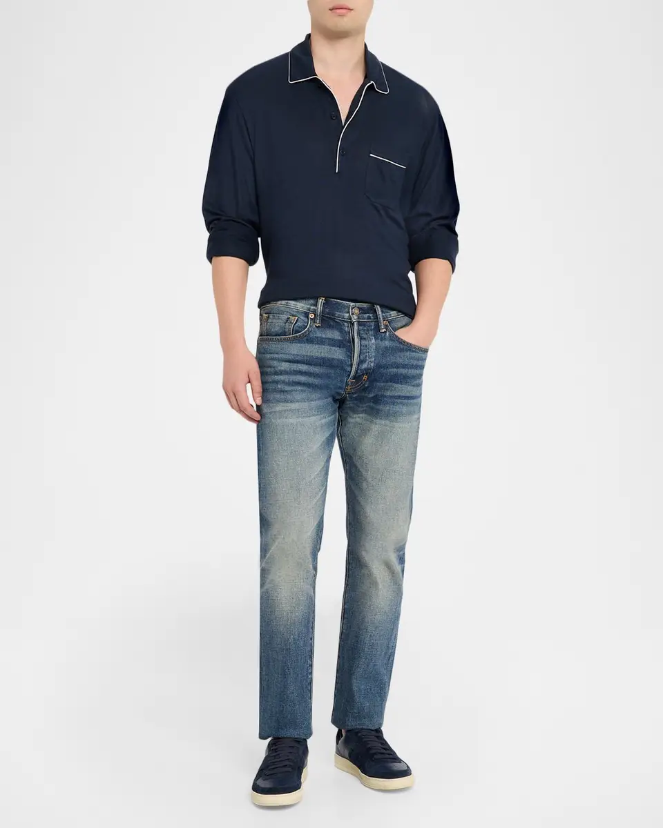 Tom Ford Men's Cotton Silk Piquet Polo Shirt | Thumbnail 2 Tom Ford Men's Cotton Silk Piquet Polo Shirt | Thumbnail 2