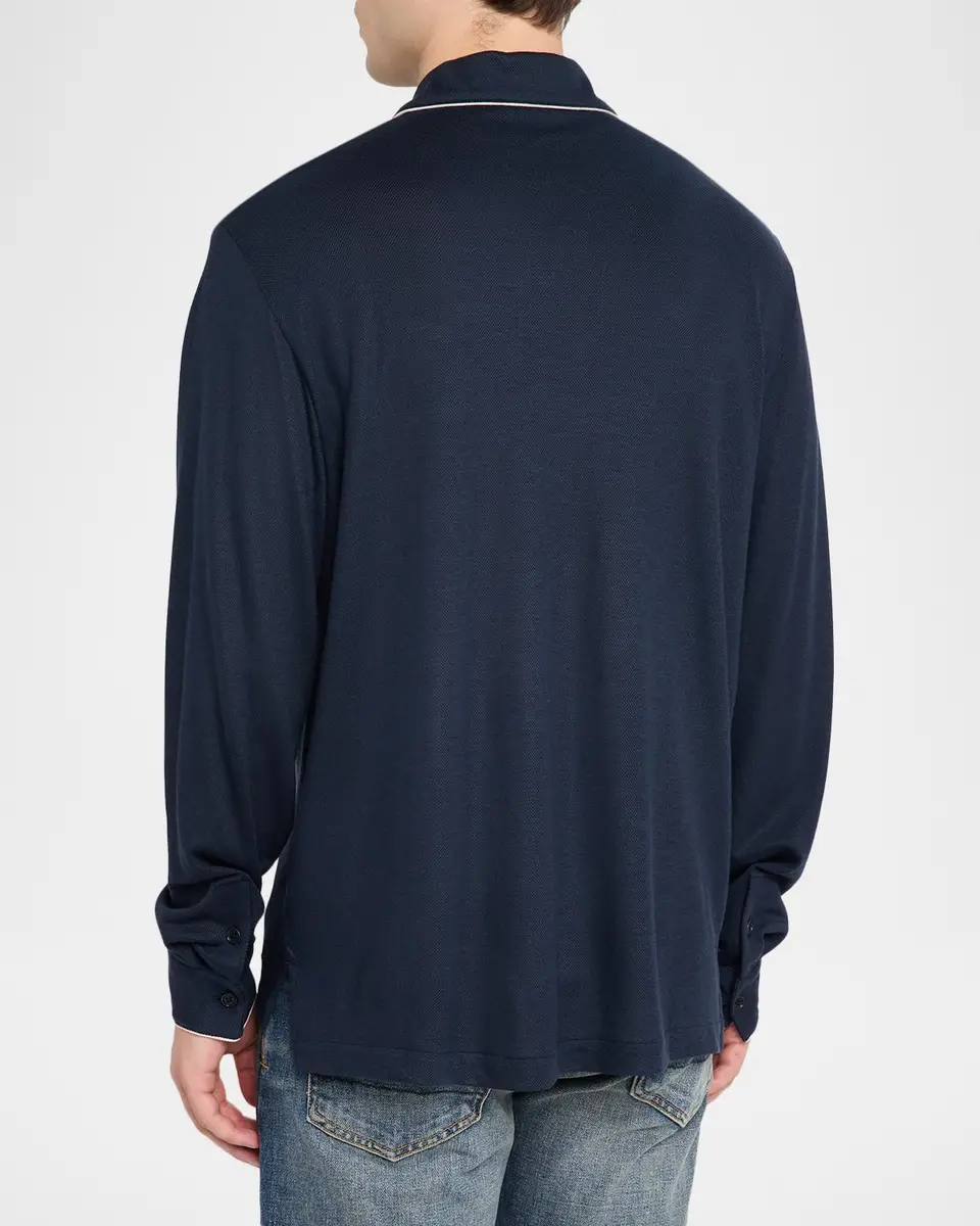 Tom Ford Men's Cotton Silk Piquet Polo Shirt | Thumbnail 3 Tom Ford Men's Cotton Silk Piquet Polo Shirt | Thumbnail 3