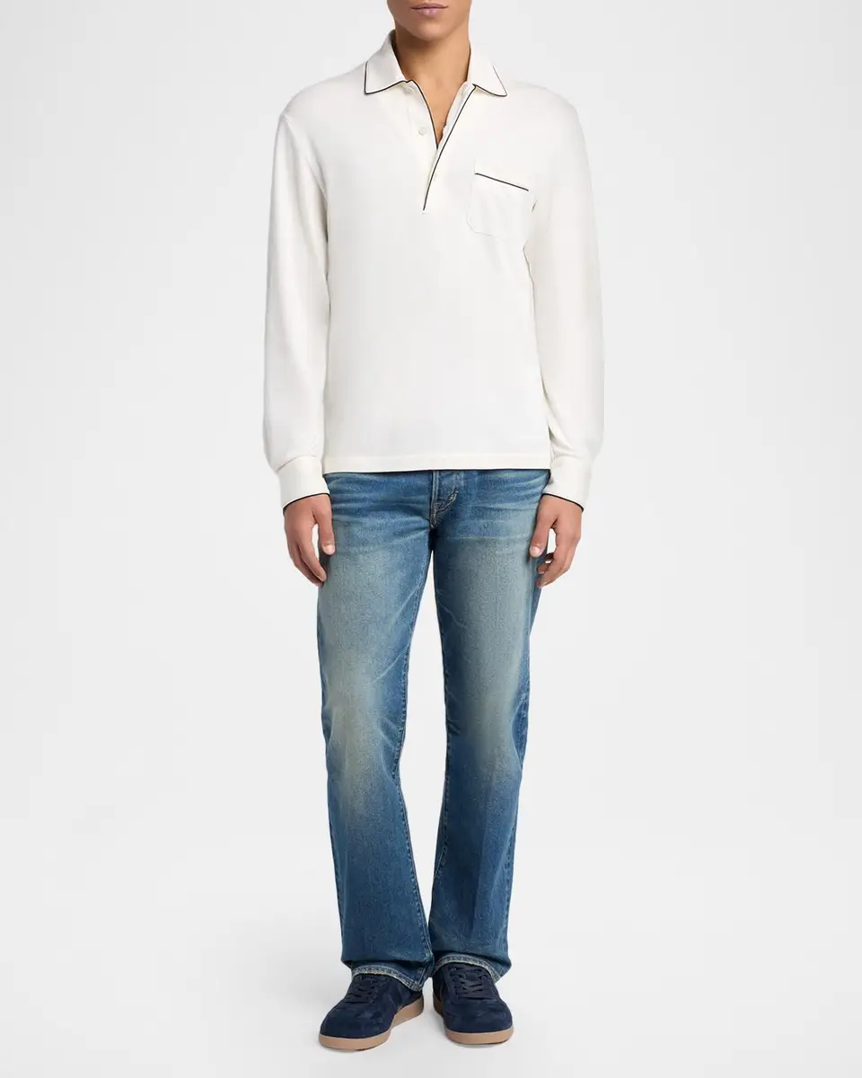 Tom Ford Men's Cotton Silk Piquet Polo Shirt | Thumbnail 2 Tom Ford Men's Cotton Silk Piquet Polo Shirt | Thumbnail 2