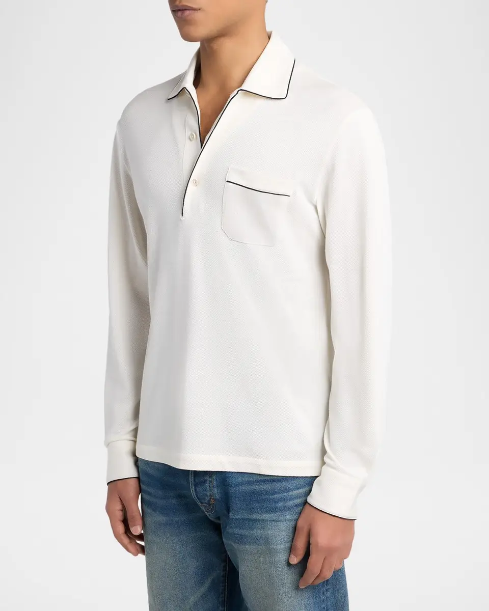 Tom Ford Men's Cotton Silk Piquet Polo Shirt | Thumbnail 4 Tom Ford Men's Cotton Silk Piquet Polo Shirt | Thumbnail 4