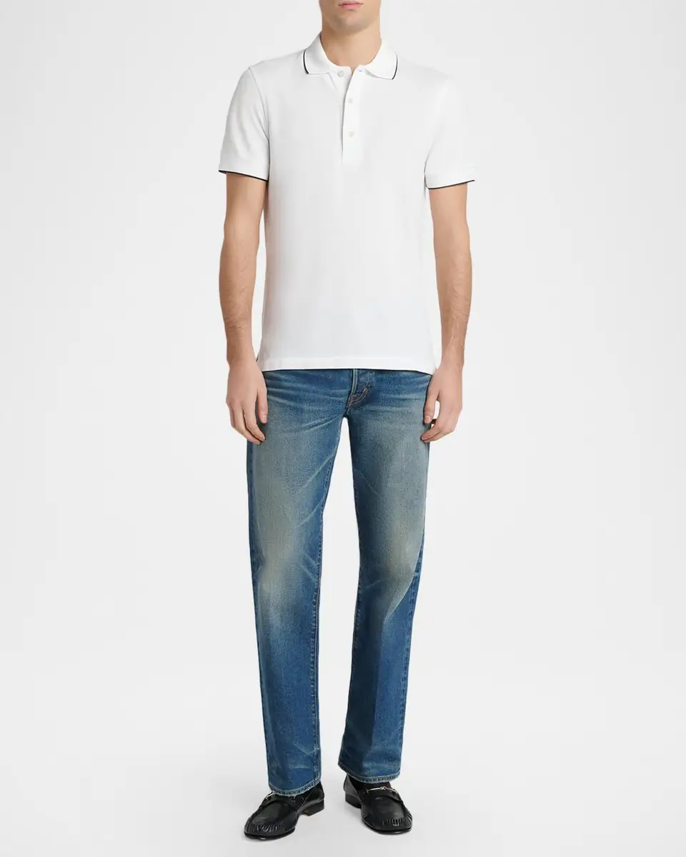 Tom Ford Men's Contrast-Trim Short-Sleeve Polo Shirt | Thumbnail 2