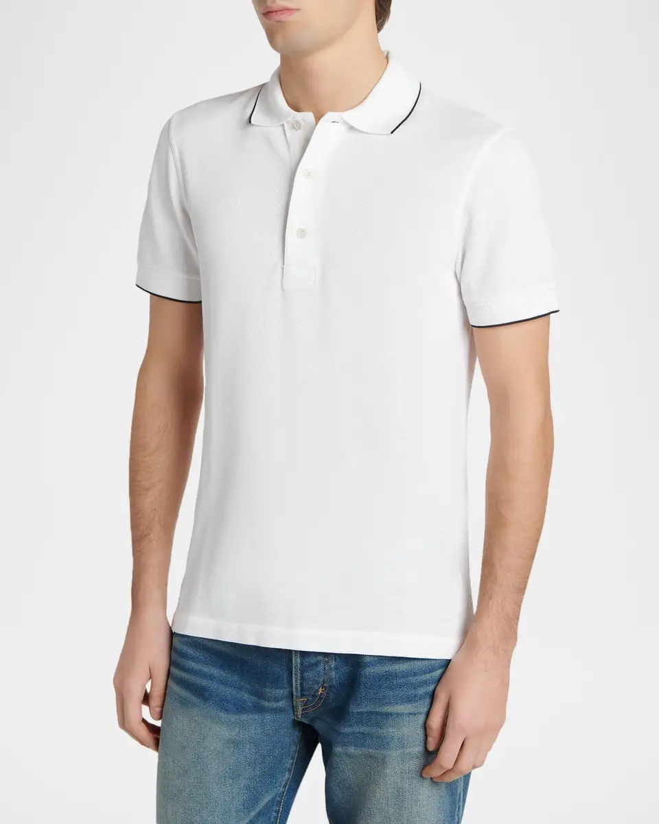 Tom Ford Men's Contrast-Trim Short-Sleeve Polo Shirt | Thumbnail 4
