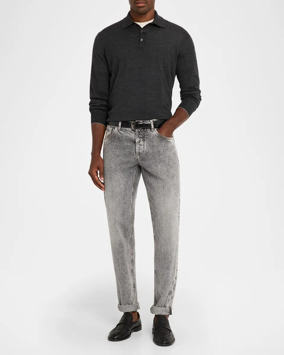 Brunello Cucinelli Men's Wool and Cashmere Polo Sweater | Thumbnail 2