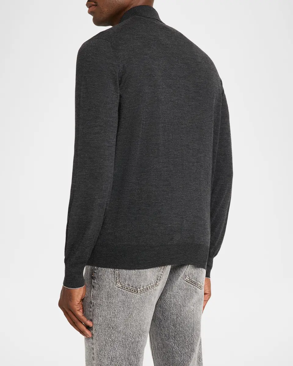 Brunello Cucinelli Men's Wool and Cashmere Polo Sweater | Thumbnail 3