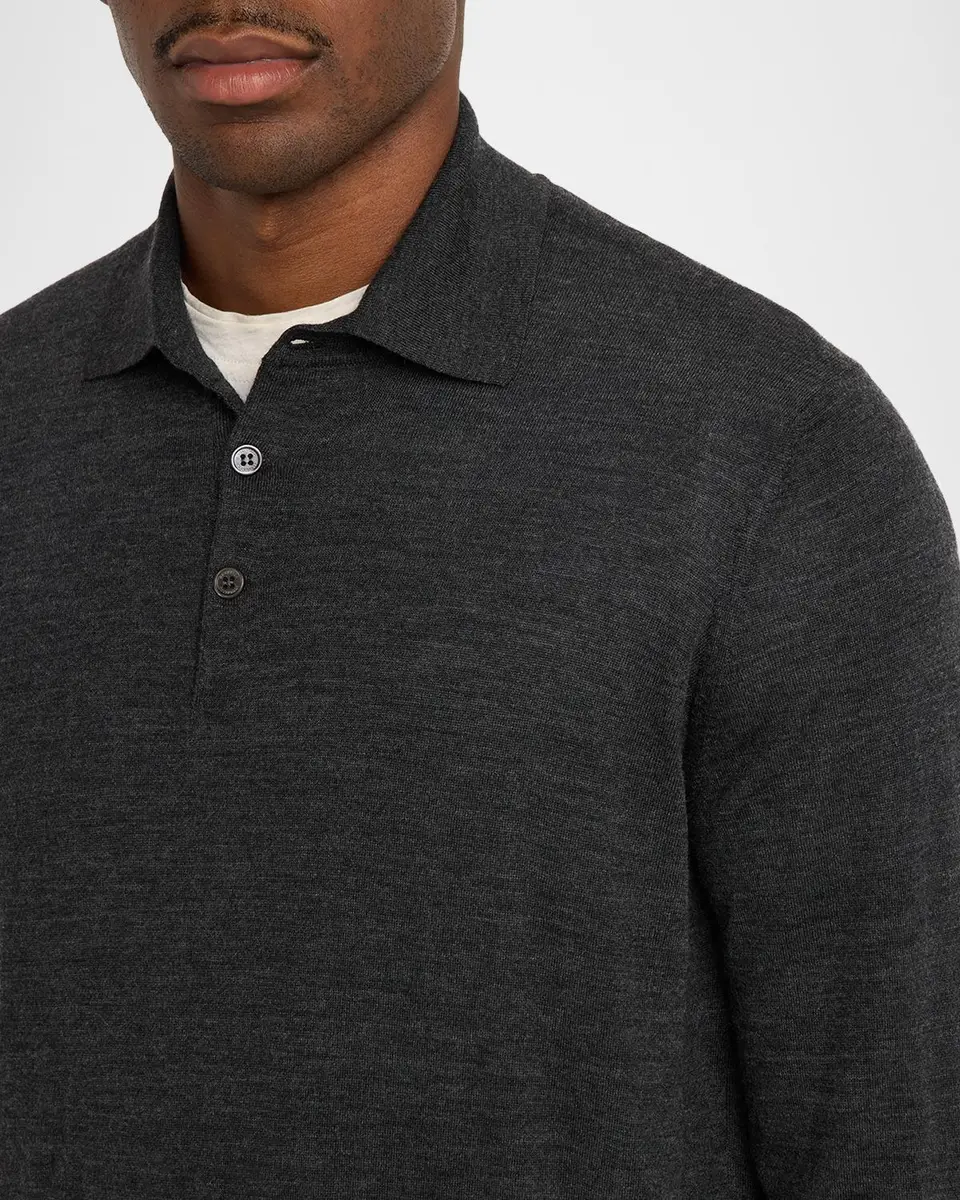 Brunello Cucinelli Men's Wool and Cashmere Polo Sweater | Thumbnail 5