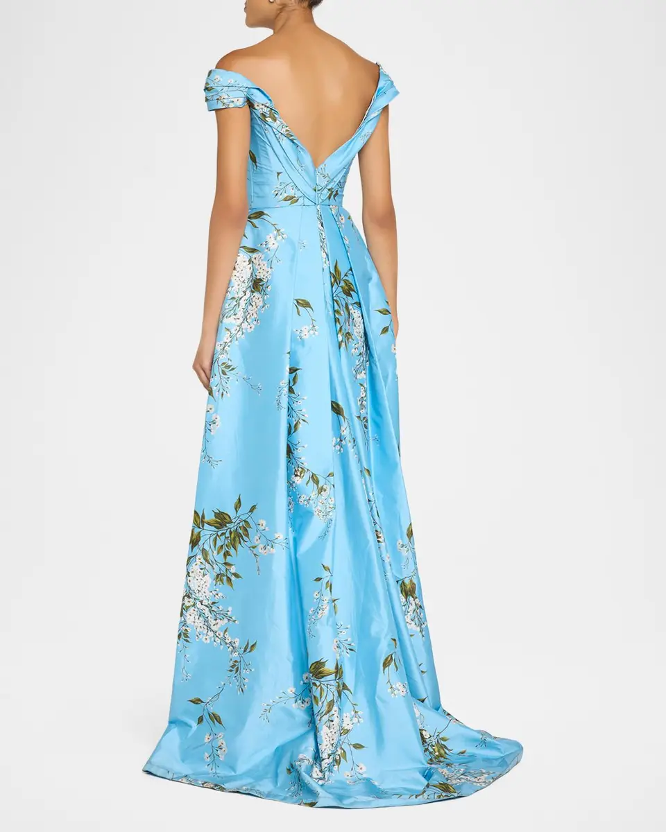 MONIQUE LHUILLIER Off-The-Shoulder Wisteria Silk Taffeta Slit Ball Gown | Thumbnail 3 MONIQUE LHUILLIER Off-The-Shoulder Wisteria Silk Taffeta Slit Ball Gown | Thumbnail 3