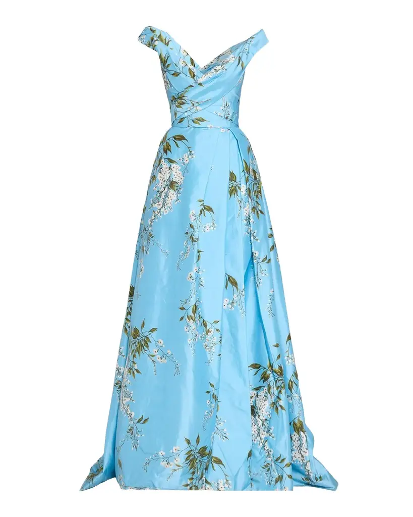 MONIQUE LHUILLIER Off-The-Shoulder Wisteria Silk Taffeta Slit Ball Gown | Image 1 MONIQUE LHUILLIER Off-The-Shoulder Wisteria Silk Taffeta Slit Ball Gown | Image 1