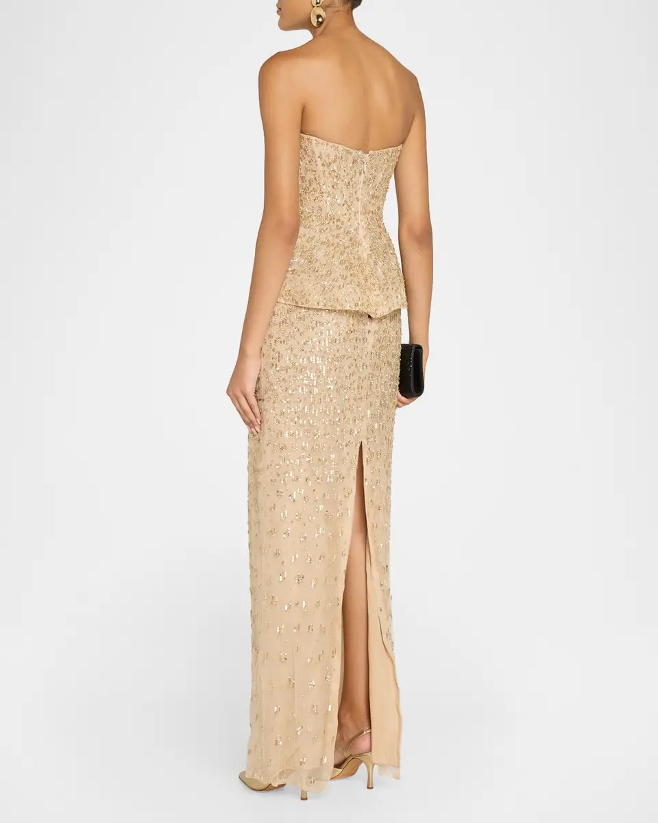 MONIQUE LHUILLIER Strapless Embellished Tulle Peplum Column Gown | Thumbnail 3 MONIQUE LHUILLIER Strapless Embellished Tulle Peplum Column Gown | Thumbnail 3