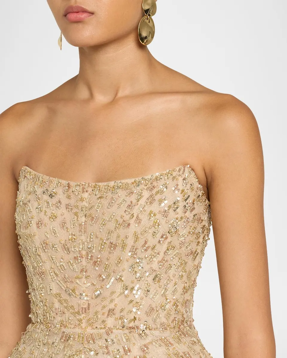 MONIQUE LHUILLIER Strapless Embellished Tulle Peplum Column Gown | Thumbnail 5 MONIQUE LHUILLIER Strapless Embellished Tulle Peplum Column Gown | Thumbnail 5