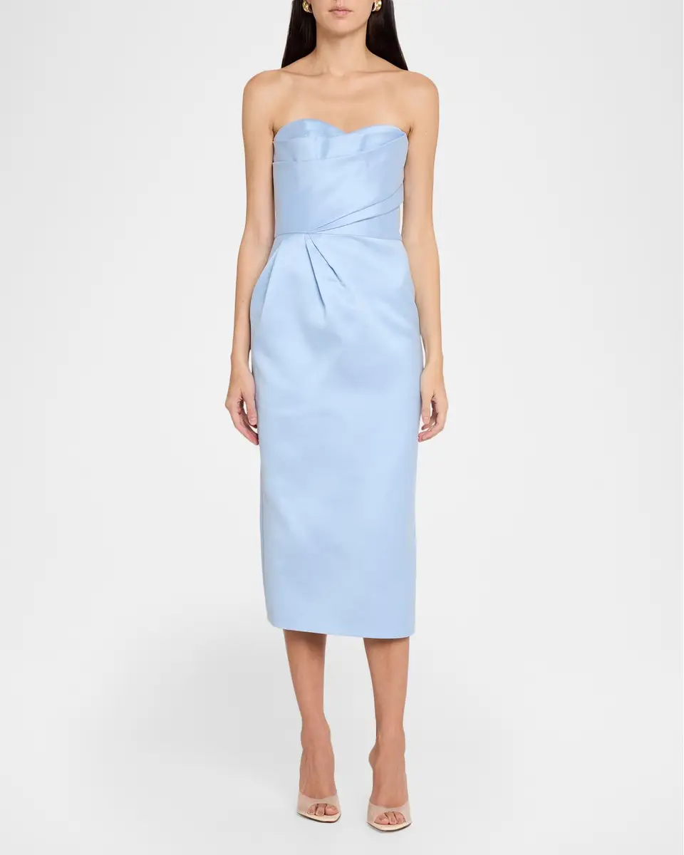 MONIQUE LHUILLIER Strapless Draped Mikado Piqué Midi Cocktail Dress | Thumbnail 2 MONIQUE LHUILLIER Strapless Draped Mikado Piqué Midi Cocktail Dress | Thumbnail 2