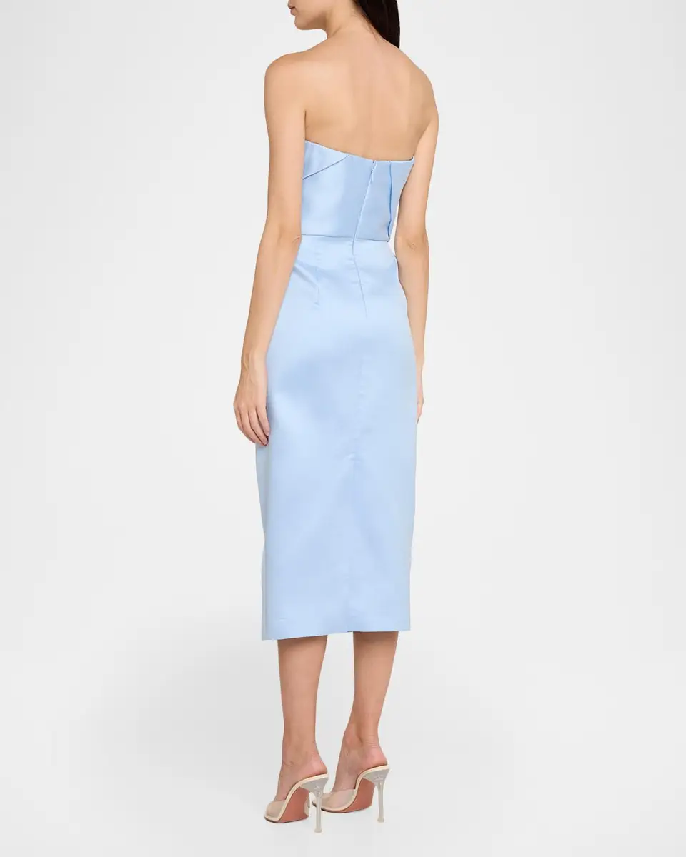 MONIQUE LHUILLIER Strapless Draped Mikado Piqué Midi Cocktail Dress | Thumbnail 3 MONIQUE LHUILLIER Strapless Draped Mikado Piqué Midi Cocktail Dress | Thumbnail 3
