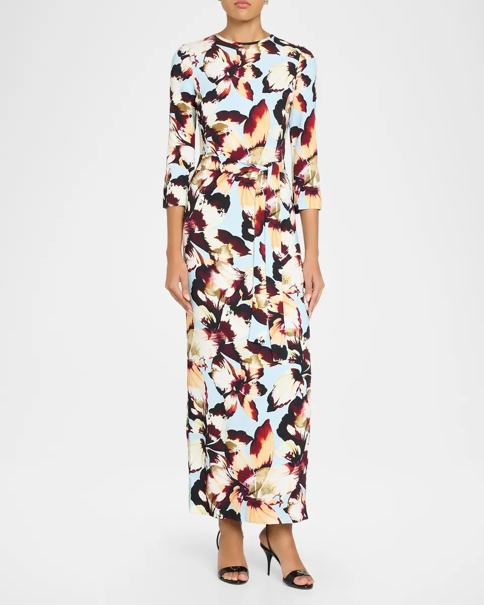 MONIQUE LHUILLIER Amber Lily Print Crepe Belted Maxi Dress | Thumbnail 2 MONIQUE LHUILLIER Amber Lily Print Crepe Belted Maxi Dress | Thumbnail 2