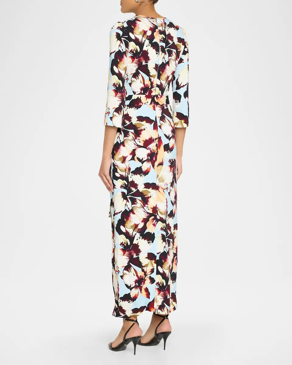 MONIQUE LHUILLIER Amber Lily Print Crepe Belted Maxi Dress | Thumbnail 3 MONIQUE LHUILLIER Amber Lily Print Crepe Belted Maxi Dress | Thumbnail 3
