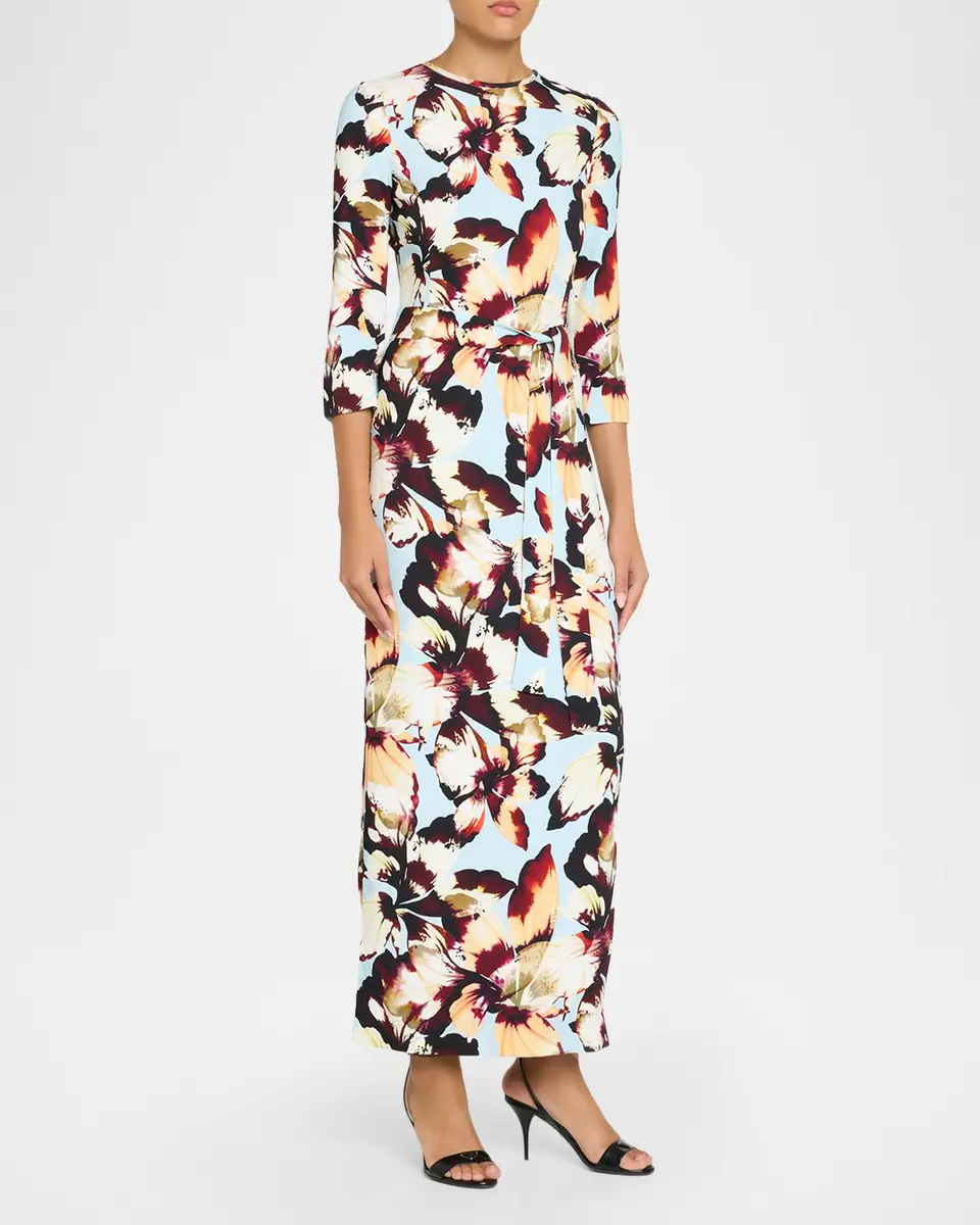 MONIQUE LHUILLIER Amber Lily Print Crepe Belted Maxi Dress | Thumbnail 4 MONIQUE LHUILLIER Amber Lily Print Crepe Belted Maxi Dress | Thumbnail 4