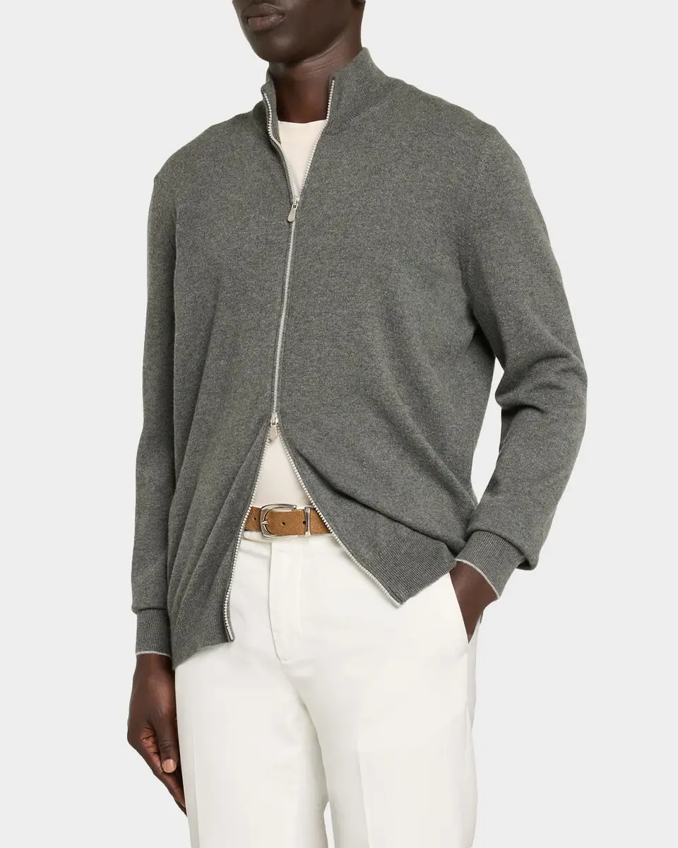 Brunello Cucinelli Men's Cashmere Full-Zip Sweater | Thumbnail 4 Brunello Cucinelli Men's Cashmere Full-Zip Sweater | Thumbnail 4