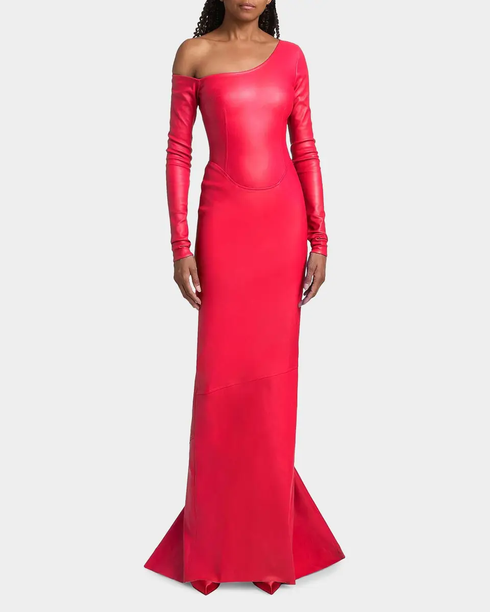 LaQuan Smith Leather Asymmetric Mermaid Gown | Thumbnail 2 LaQuan Smith Leather Asymmetric Mermaid Gown | Thumbnail 2