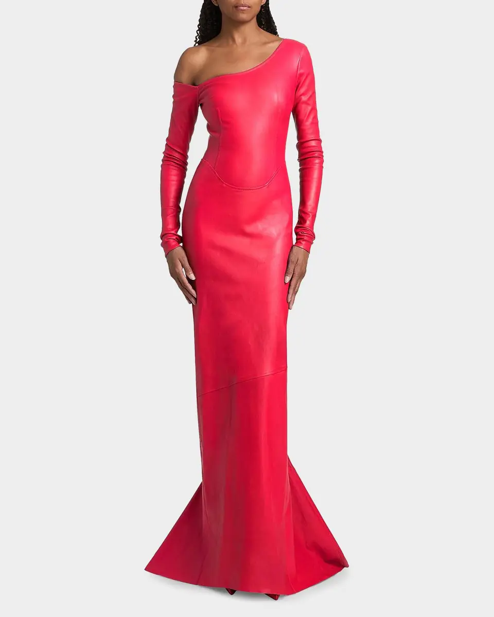 LaQuan Smith Leather Asymmetric Mermaid Gown | Thumbnail 4 LaQuan Smith Leather Asymmetric Mermaid Gown | Thumbnail 4