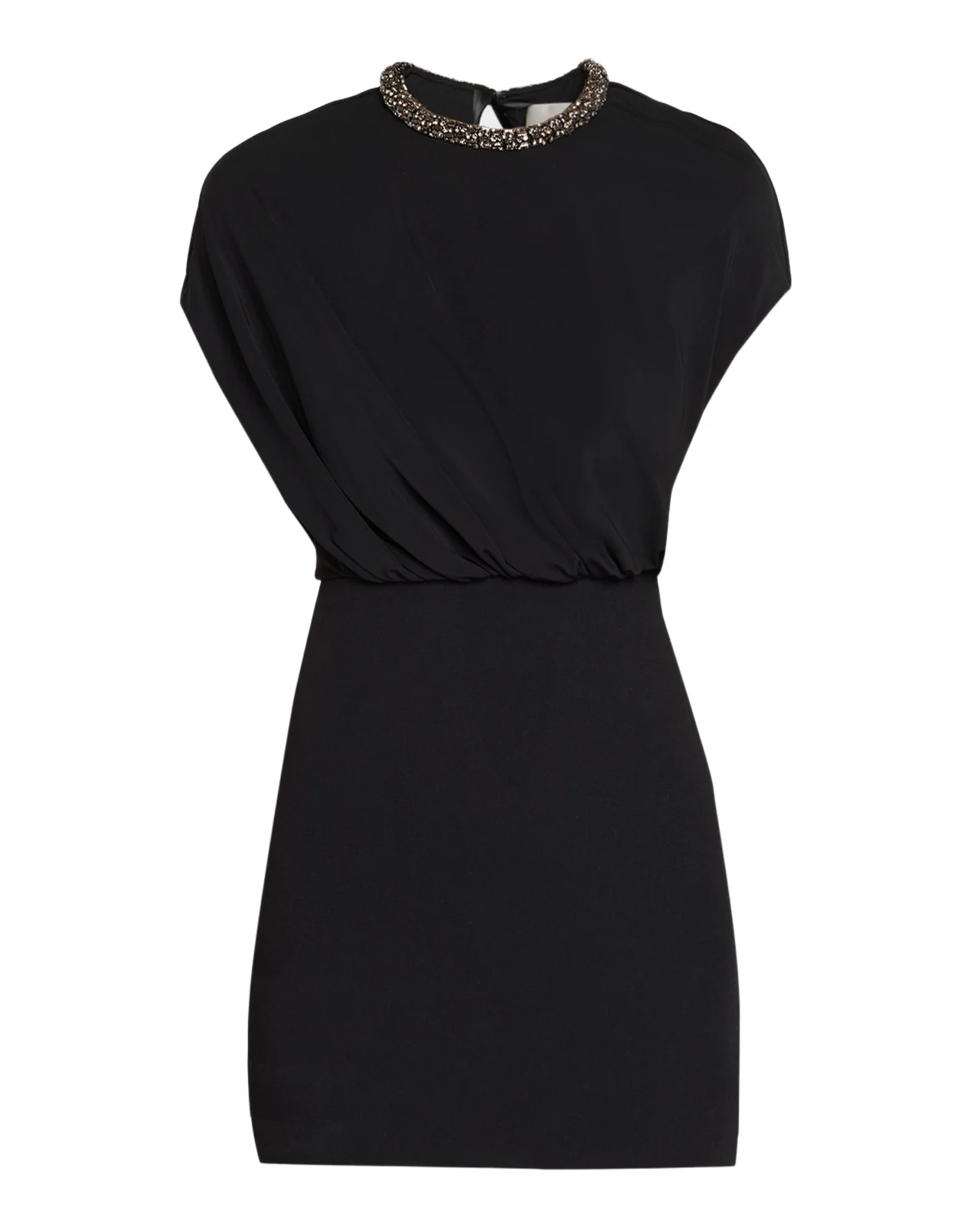 Crystal-Collar Sleeveless Blouson Mini Dress Crystal-Collar Sleeveless Blouson Mini Dress