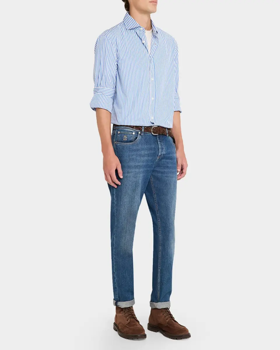 Brunello Cucinelli Men's Cotton Pinstripe Sport Shirt | Thumbnail 2 Brunello Cucinelli Men's Cotton Pinstripe Sport Shirt | Thumbnail 2