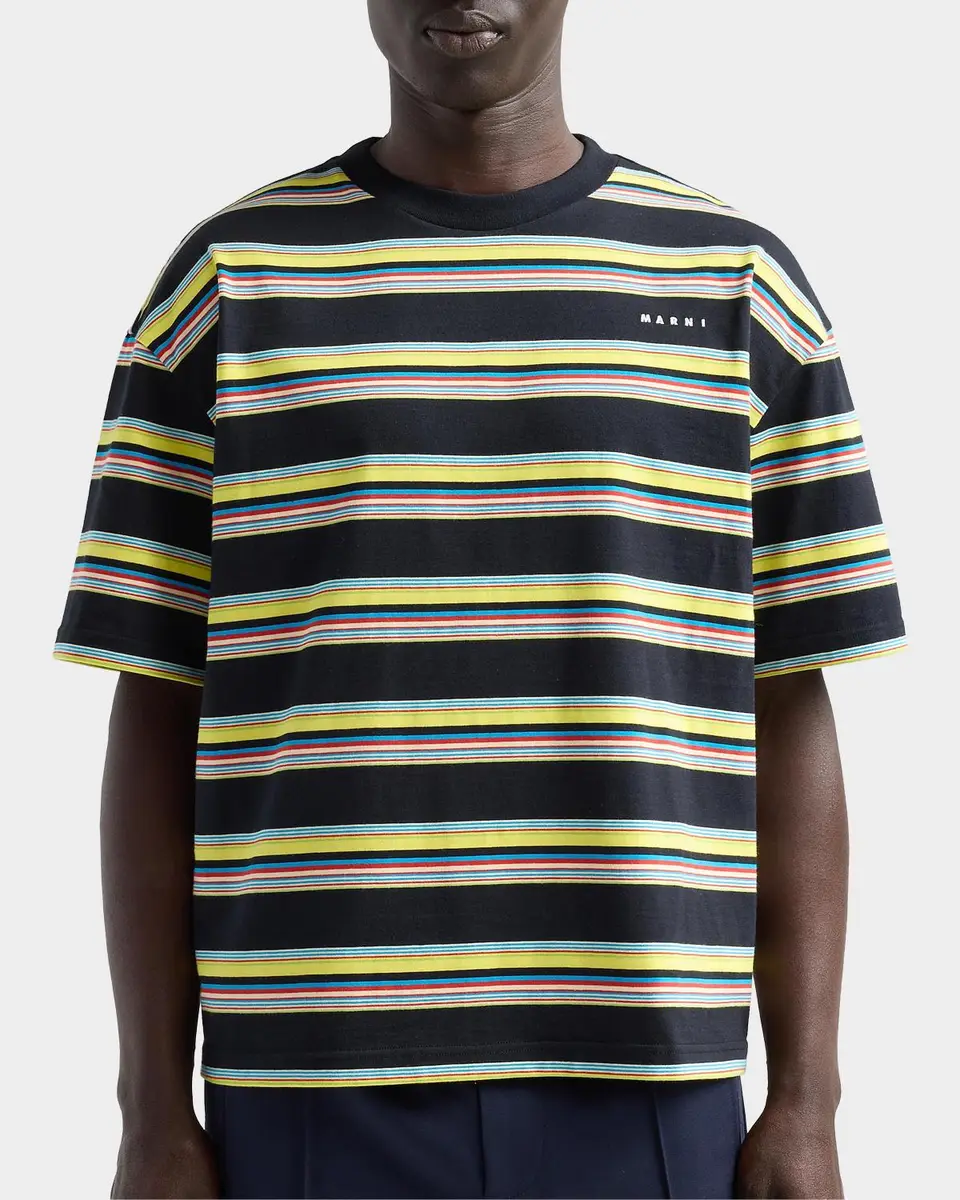 Marni Men's Multi-Stripe Cotton Relaxed-Fit Crewneck T-Shirt | Thumbnail 4 Marni Men's Multi-Stripe Cotton Relaxed-Fit Crewneck T-Shirt | Thumbnail 4