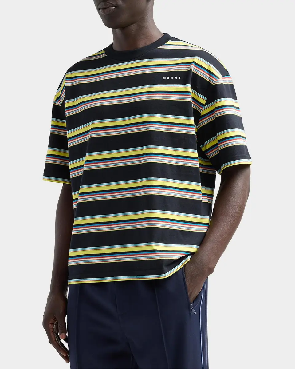 Marni Men's Multi-Stripe Cotton Relaxed-Fit Crewneck T-Shirt | Thumbnail 5 Marni Men's Multi-Stripe Cotton Relaxed-Fit Crewneck T-Shirt | Thumbnail 5