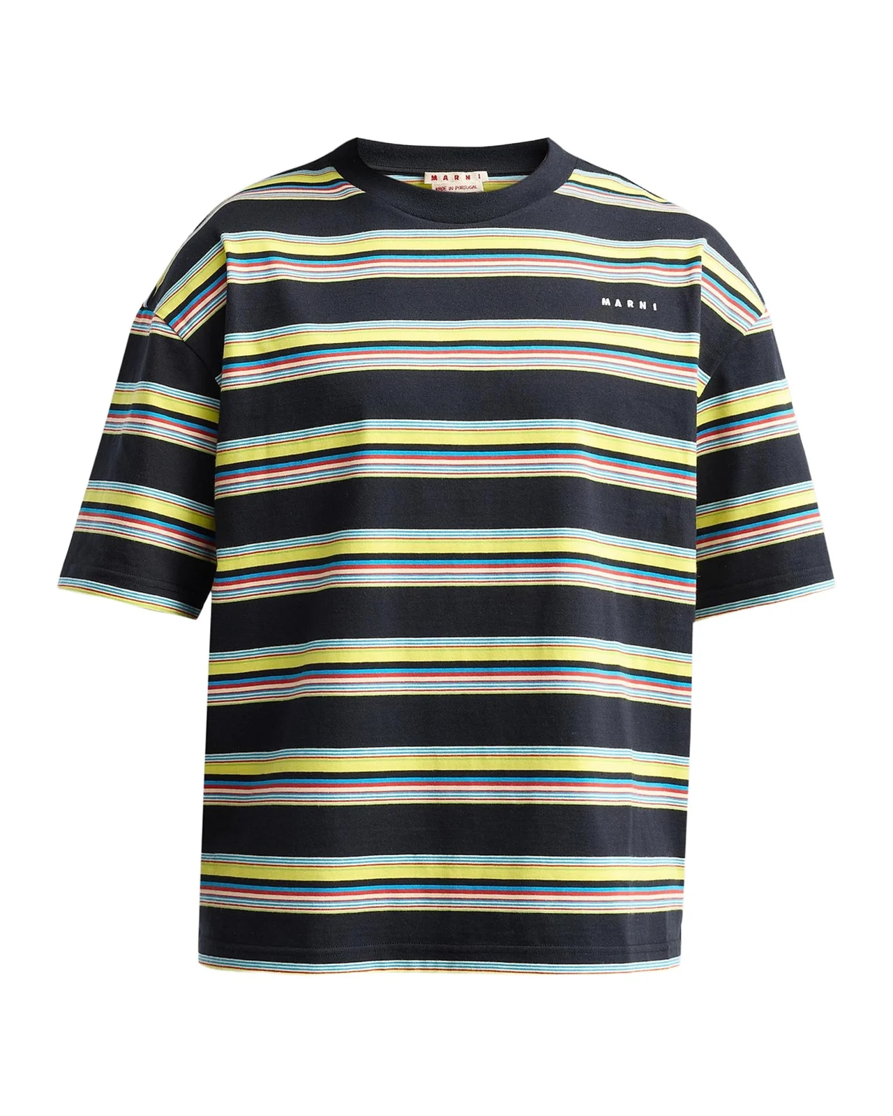 Marni Men's Multi-Stripe Cotton Relaxed-Fit Crewneck T-Shirt