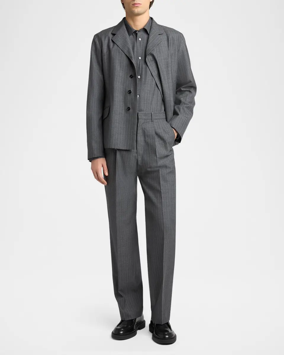 Jil Sander Men's Raw-Edge Wool Poplin Jacket | Thumbnail 2 Jil Sander Men's Raw-Edge Wool Poplin Jacket | Thumbnail 2