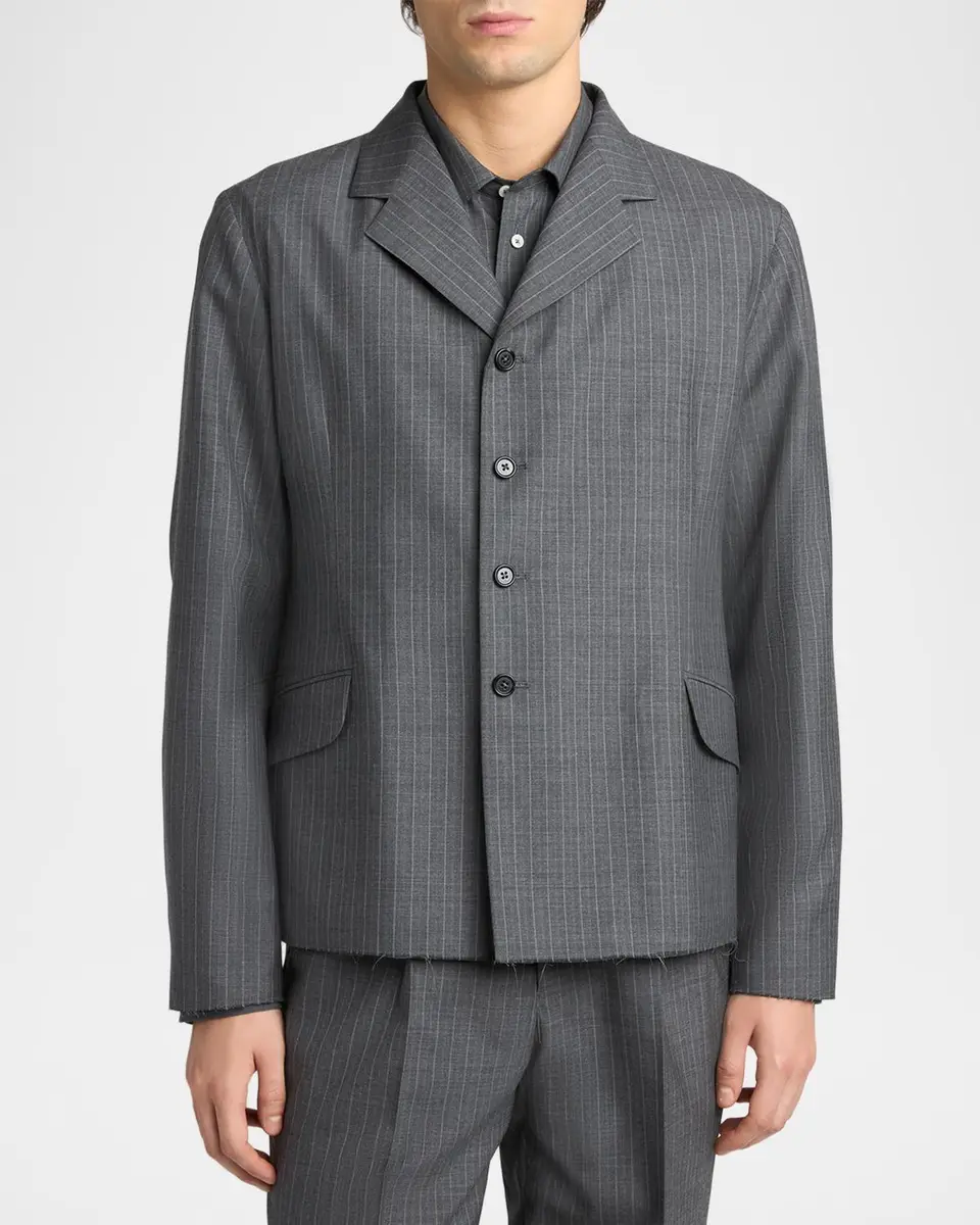 Jil Sander Men's Raw-Edge Wool Poplin Jacket | Thumbnail 4 Jil Sander Men's Raw-Edge Wool Poplin Jacket | Thumbnail 4