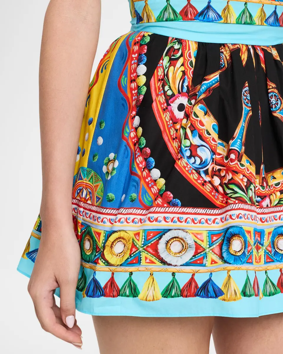 Dolce & Gabbana Strapless Carretto-Print Cotton Flare Mini Dress | Thumbnail 5