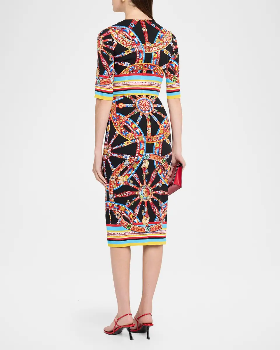Dolce & Gabbana 3/4-Sleeve Carretto Silk Charmeuse Midi Day Dress | Thumbnail 3 Dolce & Gabbana 3/4-Sleeve Carretto Silk Charmeuse Midi Day Dress | Thumbnail 3