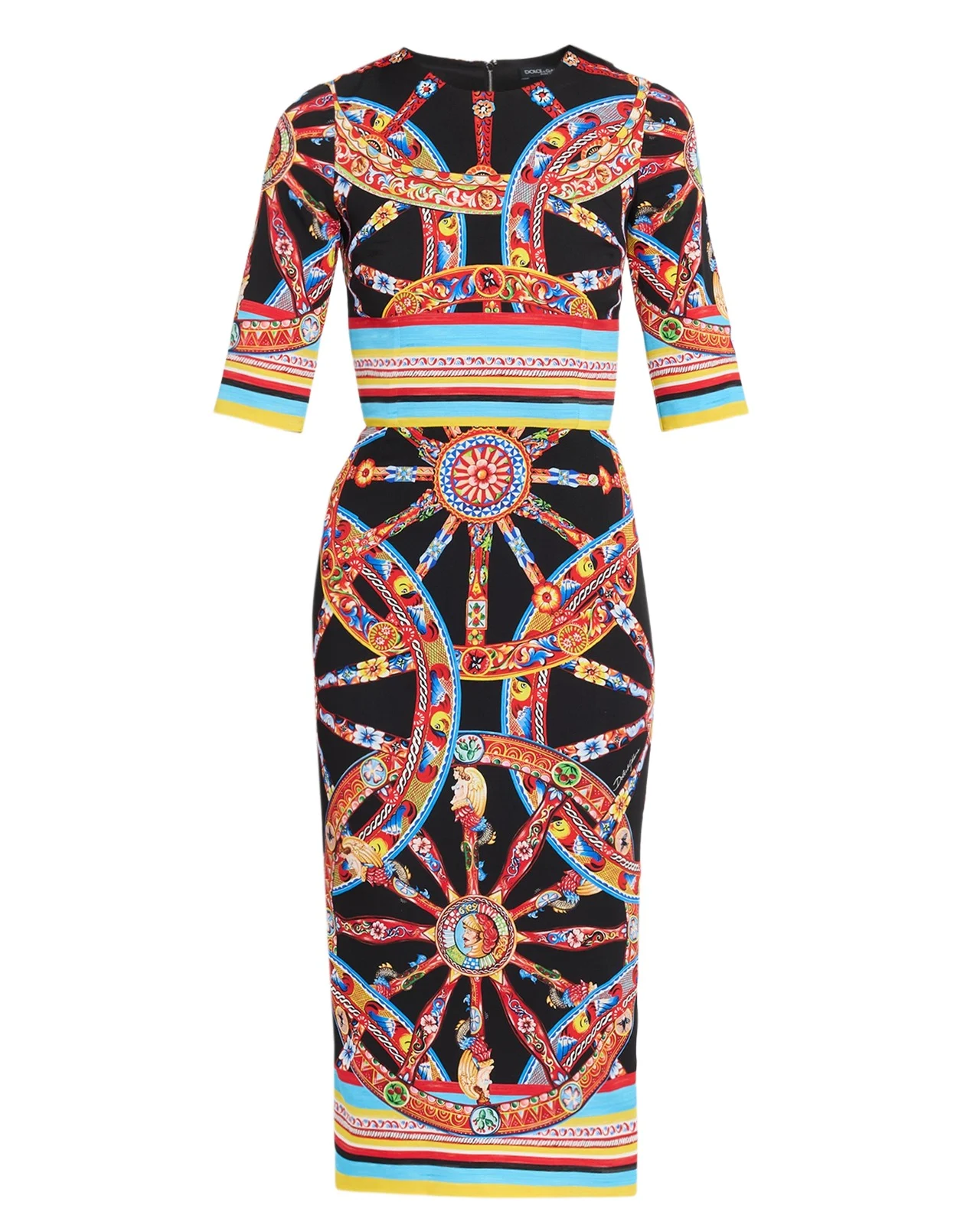 3/4-Sleeve Carretto Silk Charmeuse Midi Day Dress
