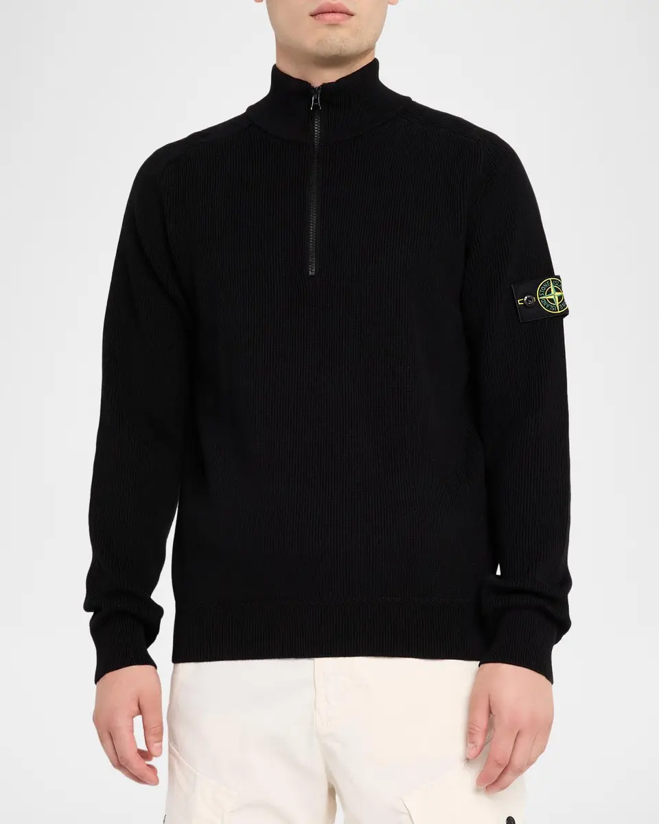 Stone Island Men's Cotton Rib Compass Quarter-Zip Sweater | Thumbnail 4 Stone Island Men's Cotton Rib Compass Quarter-Zip Sweater | Thumbnail 4