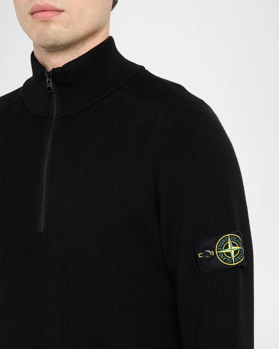 Stone Island Men's Cotton Rib Compass Quarter-Zip Sweater | Thumbnail 5 Stone Island Men's Cotton Rib Compass Quarter-Zip Sweater | Thumbnail 5
