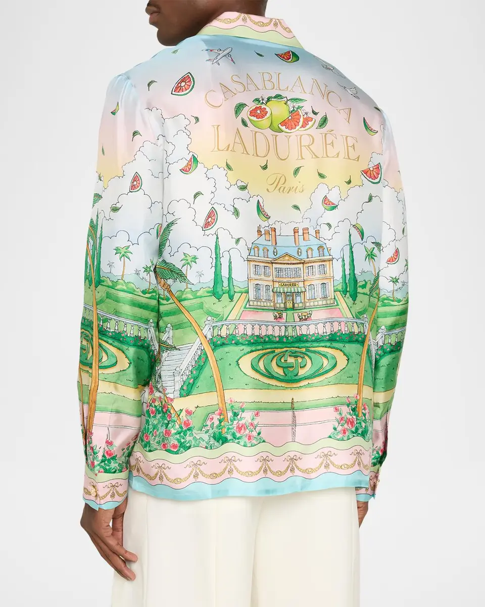 Casablanca x Laduree Men's Multicolor Silk Button-Down Shirt | Thumbnail 3 Casablanca x Laduree Men's Multicolor Silk Button-Down Shirt | Thumbnail 3