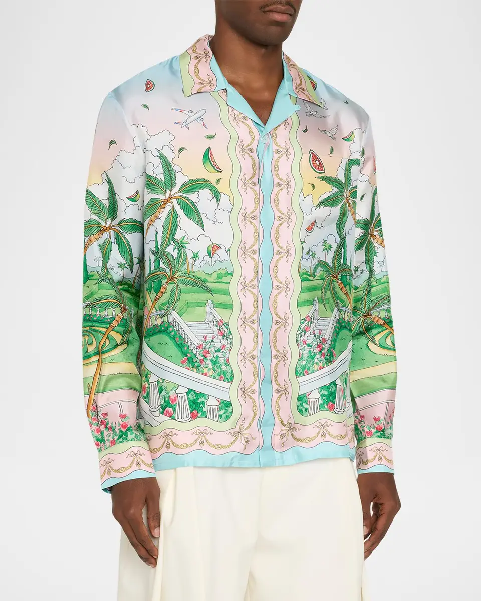 Casablanca x Laduree Men's Multicolor Silk Button-Down Shirt | Thumbnail 4 Casablanca x Laduree Men's Multicolor Silk Button-Down Shirt | Thumbnail 4
