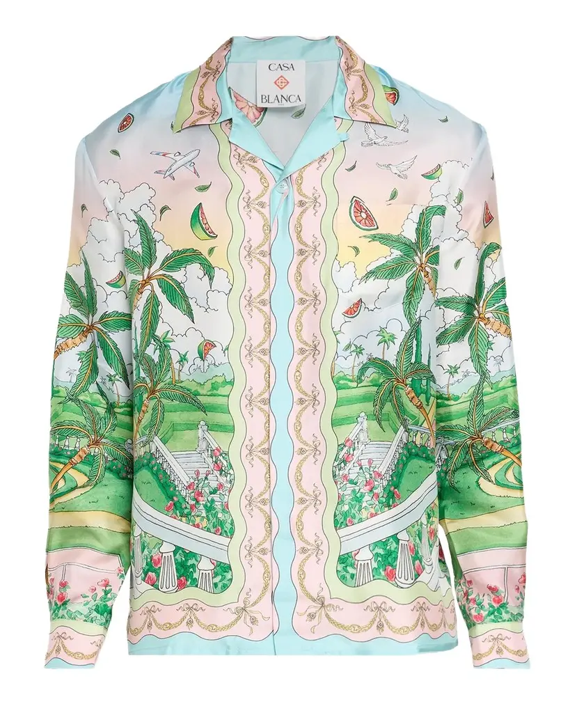 Casablanca x Laduree Men's Multicolor Silk Button-Down Shirt | Image 1 Casablanca x Laduree Men's Multicolor Silk Button-Down Shirt | Image 1
