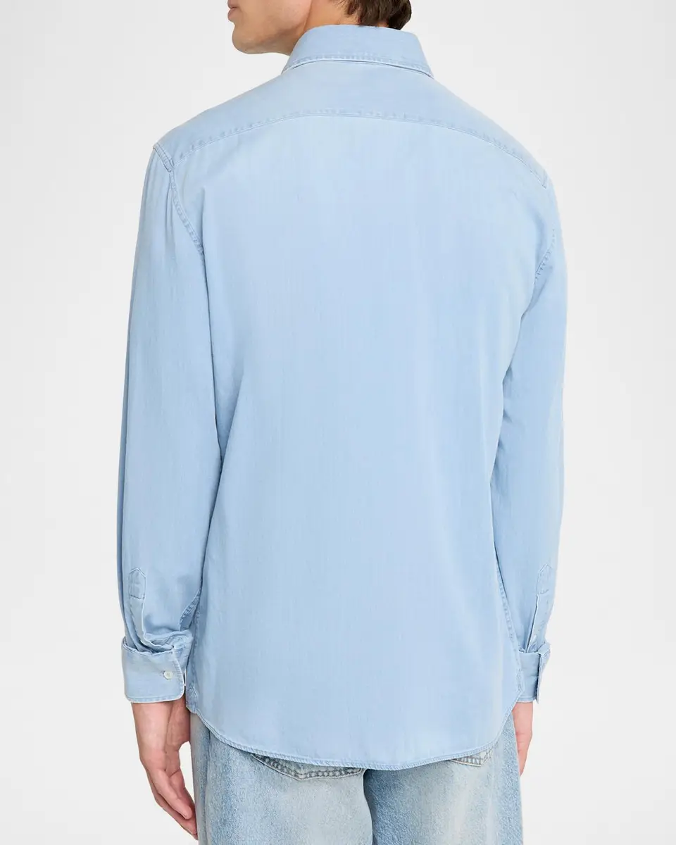 Brunello Cucinelli Men's Cotton Denim Button-Down Shirt | Thumbnail 3 Brunello Cucinelli Men's Cotton Denim Button-Down Shirt | Thumbnail 3