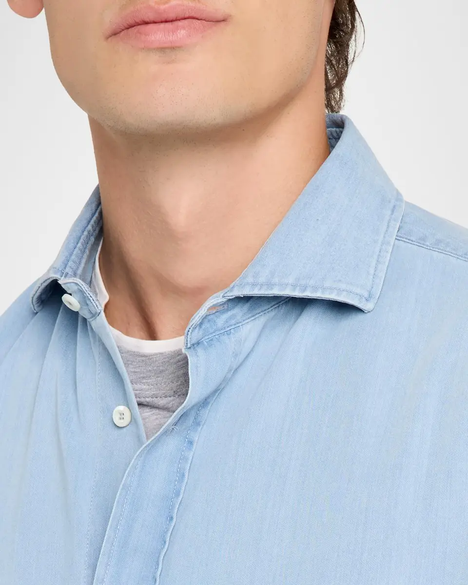 Brunello Cucinelli Men's Cotton Denim Button-Down Shirt | Thumbnail 5 Brunello Cucinelli Men's Cotton Denim Button-Down Shirt | Thumbnail 5