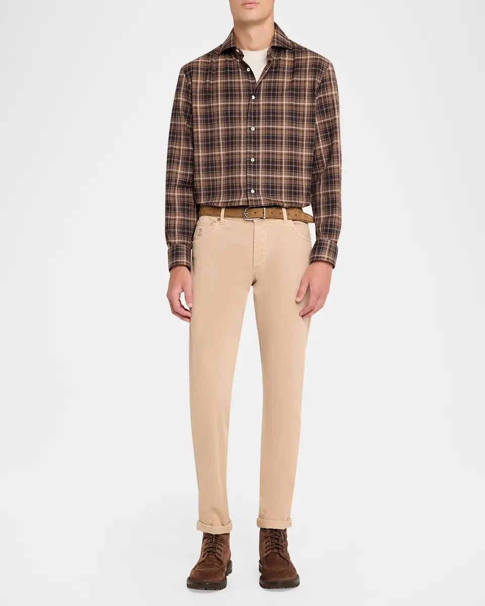 Brunello Cucinelli Men's Cotton Madras Plaid Button-Down Shirt | Thumbnail 2 Brunello Cucinelli Men's Cotton Madras Plaid Button-Down Shirt | Thumbnail 2