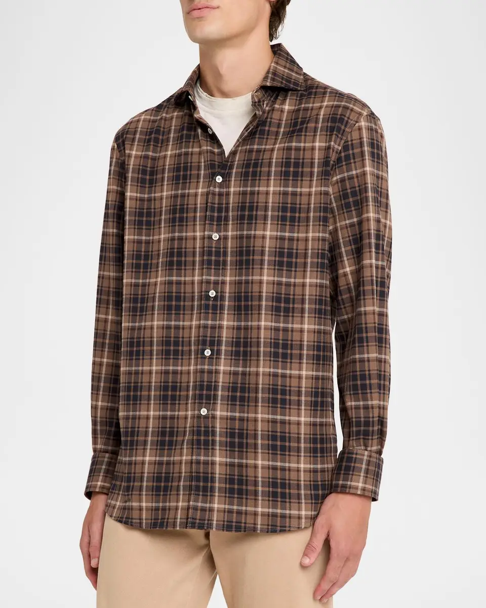 Brunello Cucinelli Men's Cotton Madras Plaid Button-Down Shirt | Thumbnail 4 Brunello Cucinelli Men's Cotton Madras Plaid Button-Down Shirt | Thumbnail 4