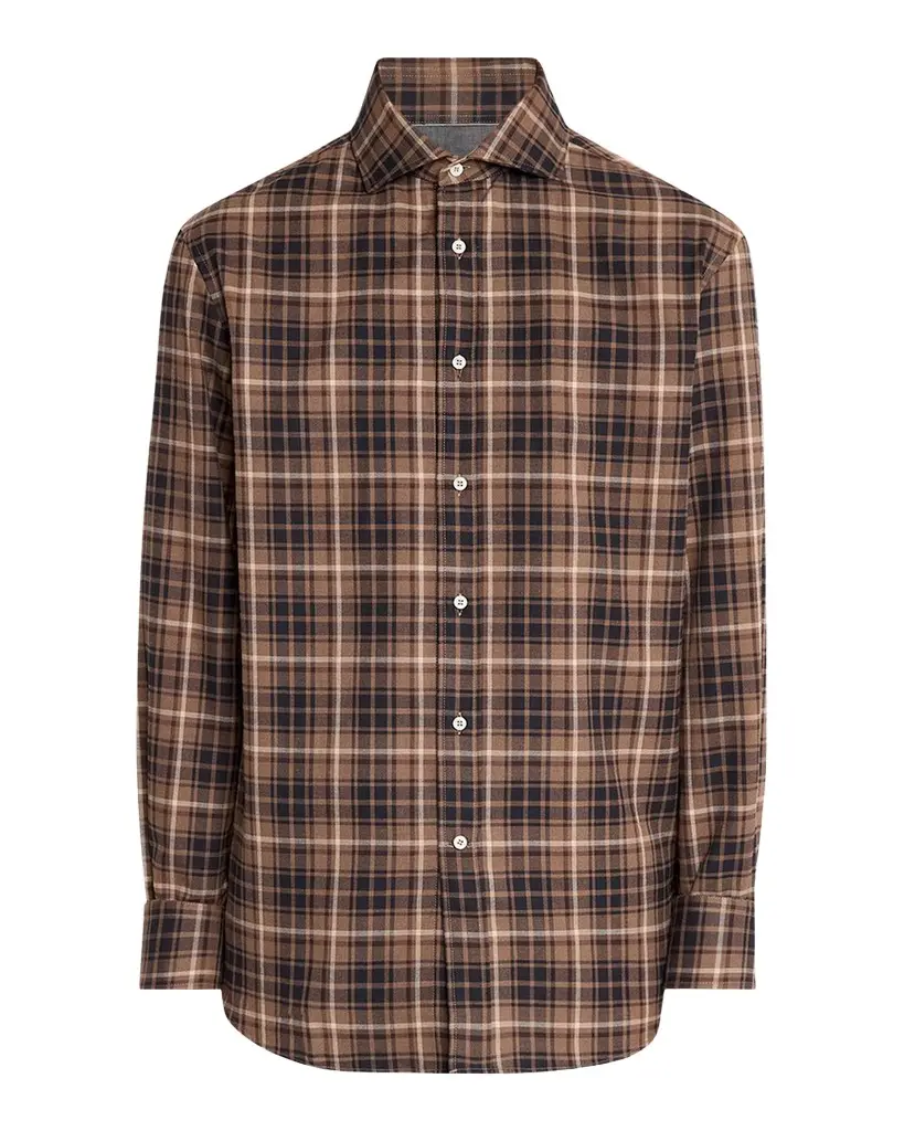 Brunello Cucinelli Men's Cotton Madras Plaid Button-Down Shirt