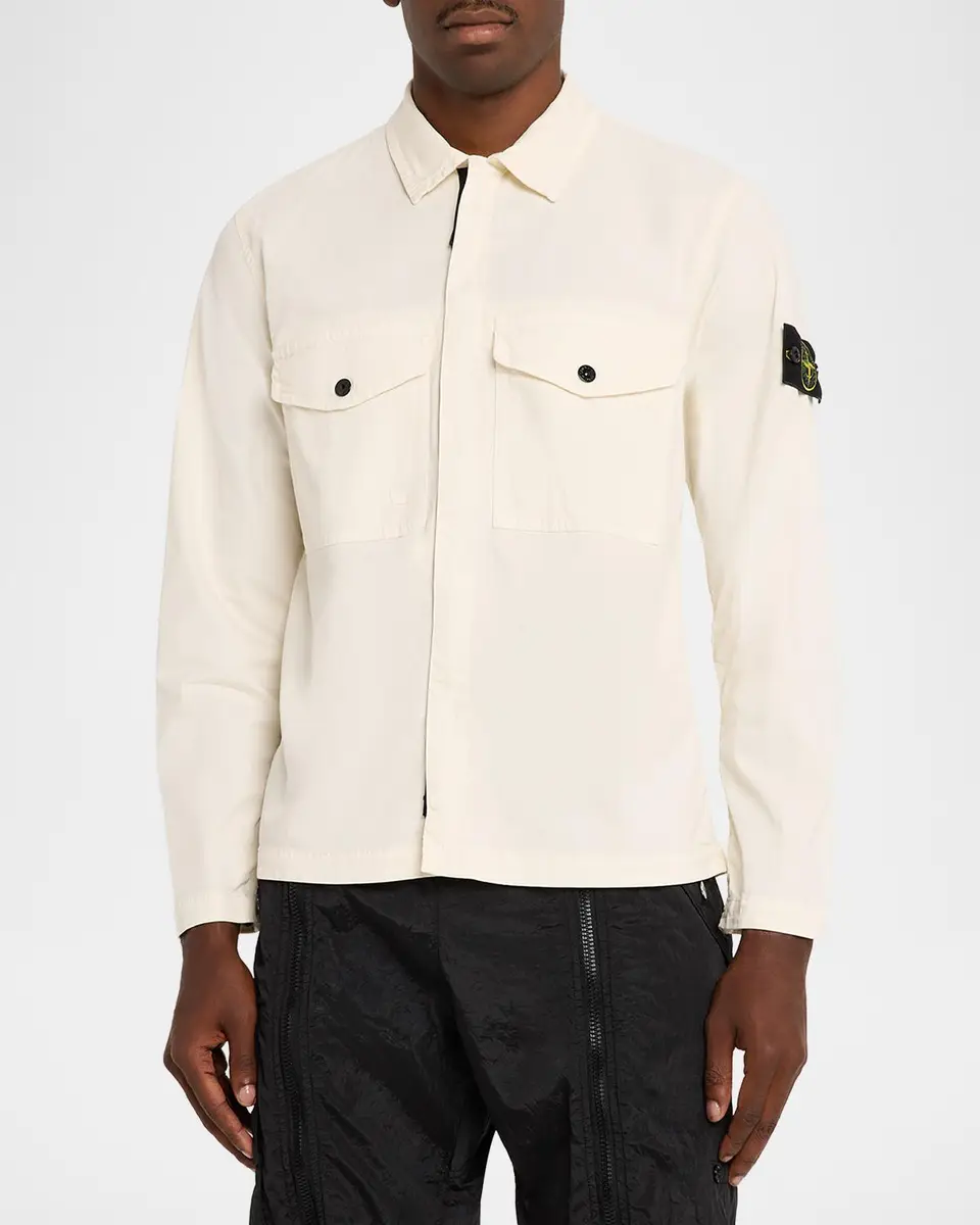 Stone Island Men's Cotton-Stretch Concealed Button-Down Shirt | Thumbnail 4 Stone Island Men's Cotton-Stretch Concealed Button-Down Shirt | Thumbnail 4
