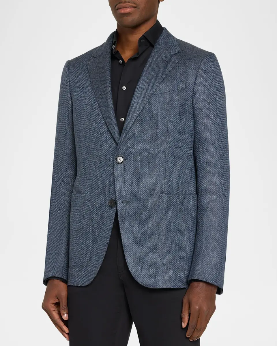 Zegna Men's Wool and Cotton Chevron Single-Breasted Sport Coat | Thumbnail 4 Zegna Men's Wool and Cotton Chevron Single-Breasted Sport Coat | Thumbnail 4