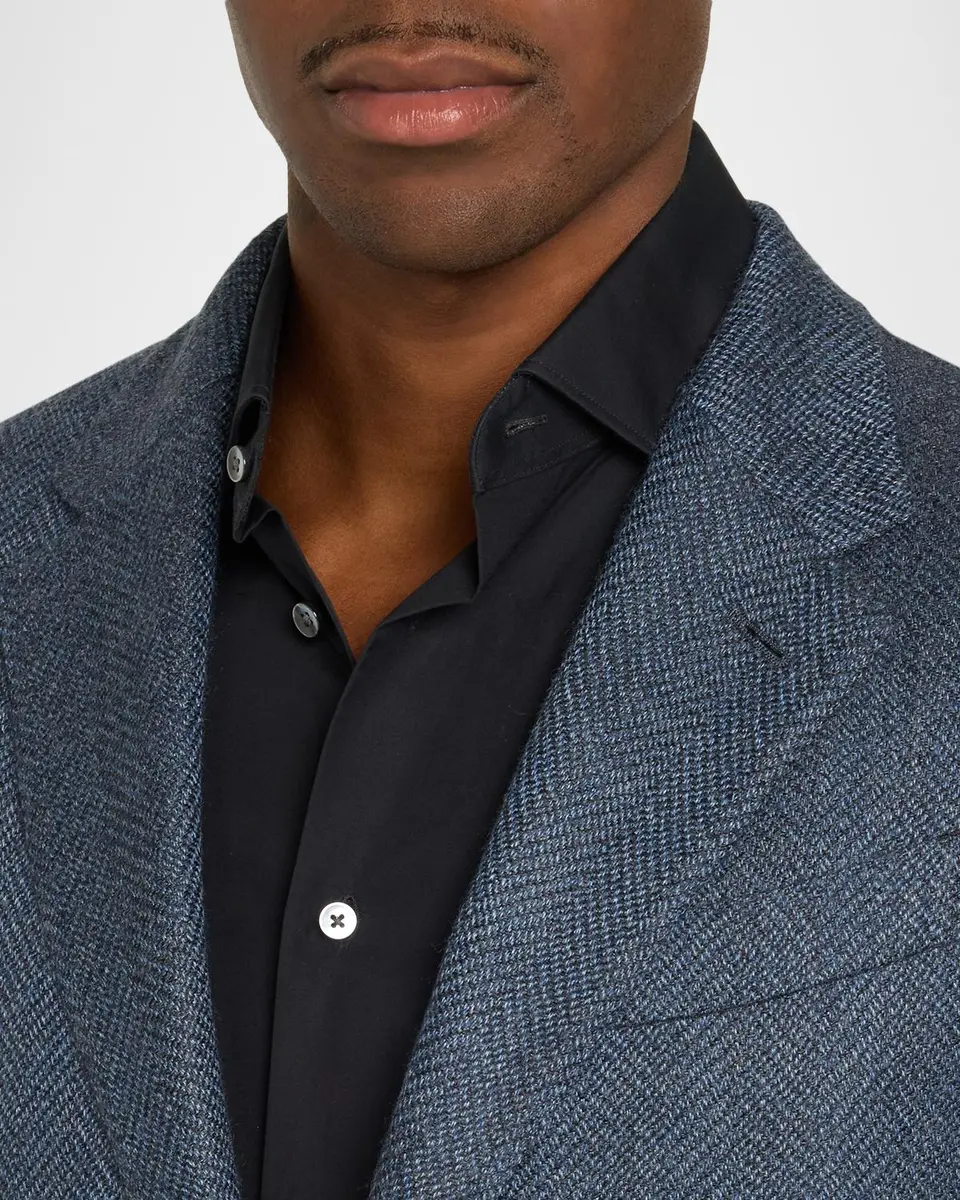 Zegna Men's Wool and Cotton Chevron Single-Breasted Sport Coat | Thumbnail 5 Zegna Men's Wool and Cotton Chevron Single-Breasted Sport Coat | Thumbnail 5