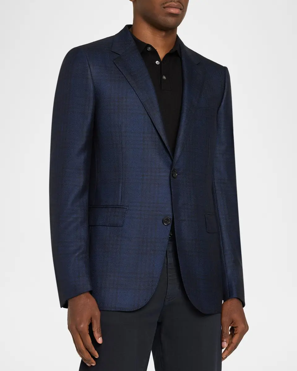 Zegna Men's Cashmere and Silk Check Single-Breasted Sport Coat | Thumbnail 4