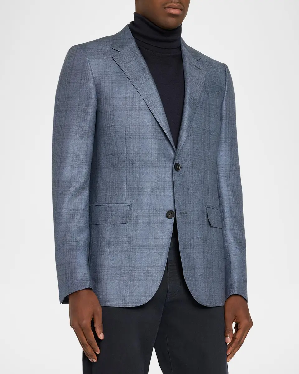 Zegna Men's Cashmere and Silk Plaid Sport Coat | Thumbnail 4 Zegna Men's Cashmere and Silk Plaid Sport Coat | Thumbnail 4
