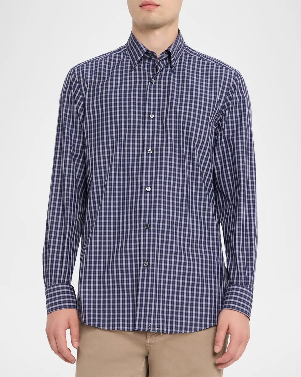 Zegna Men's Centoquaranta Cotton Plaid Button-Front Shirt | Thumbnail 4 Zegna Men's Centoquaranta Cotton Plaid Button-Front Shirt | Thumbnail 4