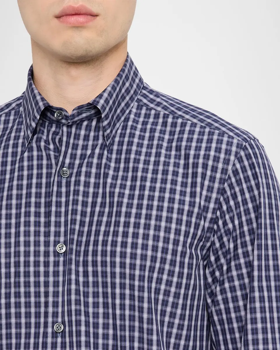 Zegna Men's Centoquaranta Cotton Plaid Button-Front Shirt | Thumbnail 5 Zegna Men's Centoquaranta Cotton Plaid Button-Front Shirt | Thumbnail 5