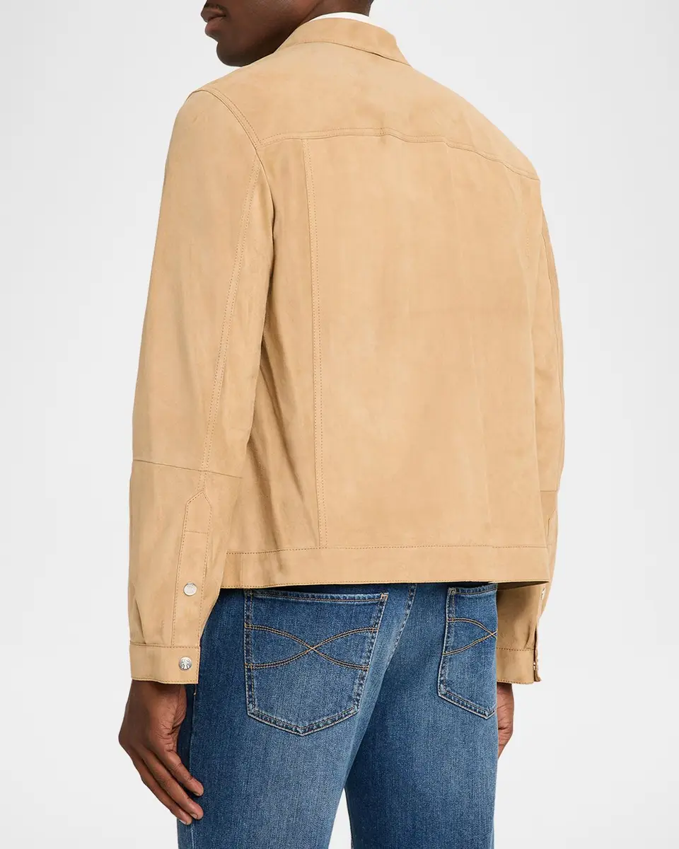 Brunello Cucinelli Men's Leather Snap-Front Jacket | Thumbnail 3 Brunello Cucinelli Men's Leather Snap-Front Jacket | Thumbnail 3