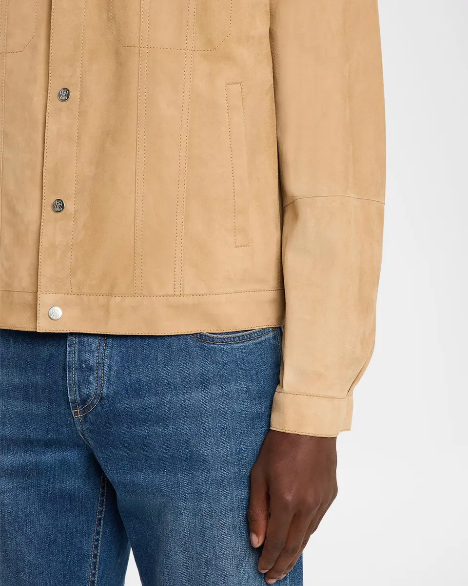 Brunello Cucinelli Men's Leather Snap-Front Jacket | Thumbnail 5 Brunello Cucinelli Men's Leather Snap-Front Jacket | Thumbnail 5